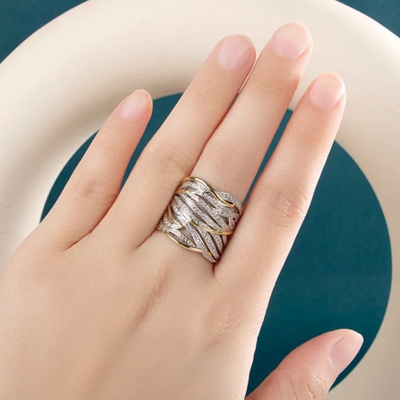 New Two Tone Multilayer 925 Sterling Silver Ring - Picture 2 of 9